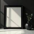Nested black frames against a black background Clean lines, subtle shadow , black frame, frame mockup