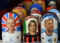Nested dolls with portraits of world sports stars on the market in the Izmailovsky Kremlin in Moscow