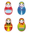 Nested dolls set. Matryoshka with different traditional Russian ornaments.