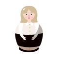 Nesting doll in drawing black and white costume. Vector illustration in flat cartoon style