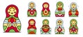 Nesting doll icons set line color vector Royalty Free Stock Photo