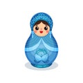 Nesting doll, Russian wooden matryoshka with Gzhel ornament vector Illustration on a white background Royalty Free Stock Photo