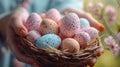 Nesting Easter eggs: Carefully cupped in hands. Royalty Free Stock Photo