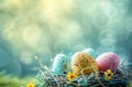 nesting easter eggs inside of a nest Royalty Free Stock Photo