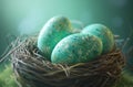 nesting easter eggs inside of a nest Royalty Free Stock Photo