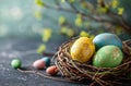 nesting easter eggs inside of a nest Royalty Free Stock Photo