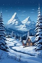 Christmas postcard Beautiful winter mountain forest landscape in Switzerland