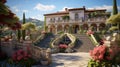 Elegant Italianate Villa Boasting a Picturesque Terracotta Roof Amidst Timeless Beauty and Architectural Splendor - AI Generative