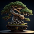 Nestled within an exquisitely crafted ceramic pot, a bonsai tree stands as a living work of art