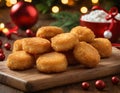 Christmas Chicken McNuggets on the festive table. Generative AI