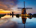 Renowned cluster of windmills located in Kinderdijk, Netherlands.