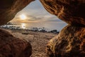 Cave\'s Embrace: Sunset Glow in Veczemju Klintis Royalty Free Stock Photo