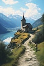 Tranquil Views: A Serene Swiss Village Perched atop a Church Hil