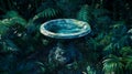 Nestled among vibrant tropical plants is a stone birdbath Royalty Free Stock Photo
