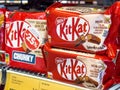 Nestle kit kat chocolate bars on store shelf with chunky and classic options Royalty Free Stock Photo