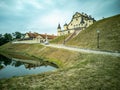 Nesvizh, Belarus - August 2021: Nesvizh Castle of the Radziwills, a palace and park complex. Elements of ancient architecture