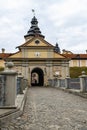 Nesvizh, Belarus - August 2021: Nesvizh Castle of the Radziwills, a palace and park complex. Elements of ancient architecture