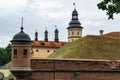 Nesvizh, Belarus - August 2021: Nesvizh Castle of the Radziwills, a palace and park complex. Elements of ancient architecture