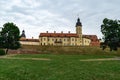 Nesvizh, Belarus - August 2021: Nesvizh Castle of the Radziwills, a palace and park complex. Elements of ancient architecture