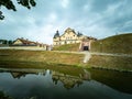 Nesvizh, Belarus - August 2021: Nesvizh Castle of the Radziwills, a palace and park complex. Elements of ancient architecture