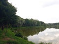 Lake in the park near the Nesvizh castle Royalty Free Stock Photo