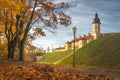 Nesvizh castle in autumn evening, Belarus Minsk region. Royalty Free Stock Photo