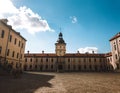 Nesvizh Castle Courtyard with Picturesque Blue Sky Background at sunny summer day.