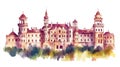 Nesvizh Castle. Nesvizh Castle watercolor vector illustration Royalty Free Stock Photo
