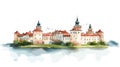 Nesvizh Castle. Nesvizh Castle watercolor vector illustration Royalty Free Stock Photo