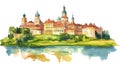 Nesvizh Castle. Nesvizh Castle watercolor vector illustration Royalty Free Stock Photo