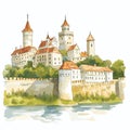 Nesvizh Castle. Nesvizh Castle watercolor vector illustration Royalty Free Stock Photo