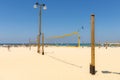 Net for beach volleyball The beach and the Mediterranean seafront. View Tel Aviv Royalty Free Stock Photo