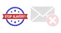 Polygonal Mesh Cancel Letter Icon and Scratched Bicolor Stop Slavery! Stamp Seal