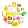 Net cash icons set, cartoon style