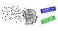 Grunged Artificial Intelligence Stamp Seals and Triangle Mesh Human Memory Synthesis Icon
