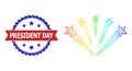 Hatched Festival Salute Web Mesh Icon with Spectral Gradient and Unclean Bicolor President Day Seal