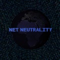 Net Neutrality text with earth by night and blue hex code illustration Royalty Free Stock Photo