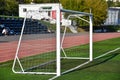 Net soccer goal football green grass field sunny day outdoors Royalty Free Stock Photo