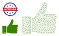 Triangular Mesh Thumb Up Icon and Distress Bicolor Acceptable Stamp
