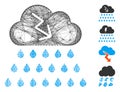 Net Thunderstorm Rain Cloud Vector Mesh