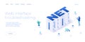 Net word as concept for internet in isometric vector design. Computer network and technology. Online hosting service and storage.