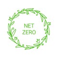 Net zero. Carbon neutral round label with floral frame. Vector isolated design Royalty Free Stock Photo