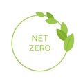 Net zero. Carbon neutral round label with leaves. Vector isolated design Royalty Free Stock Photo