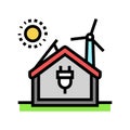 net zero energy building green color icon vector illustration