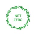Net zero label. Carbon neutral round sign, logo with floral frame. Vector isolated design Royalty Free Stock Photo