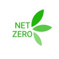 Net zero label, CO2 neutral green icon with leaves. Eco friendly isolated design