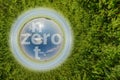 net zero text concept image against blue little planet in green grass background Royalty Free Stock Photo