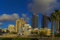 Netanya beach line in sunset Israel