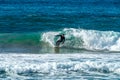 12/18/2018 Netanya, Israel, the surfer rides on the wave and perform tricks on a wave