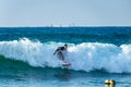 12/18/2018 Netanya, Israel, the surfer rides on the wave and perform tricks on a wave